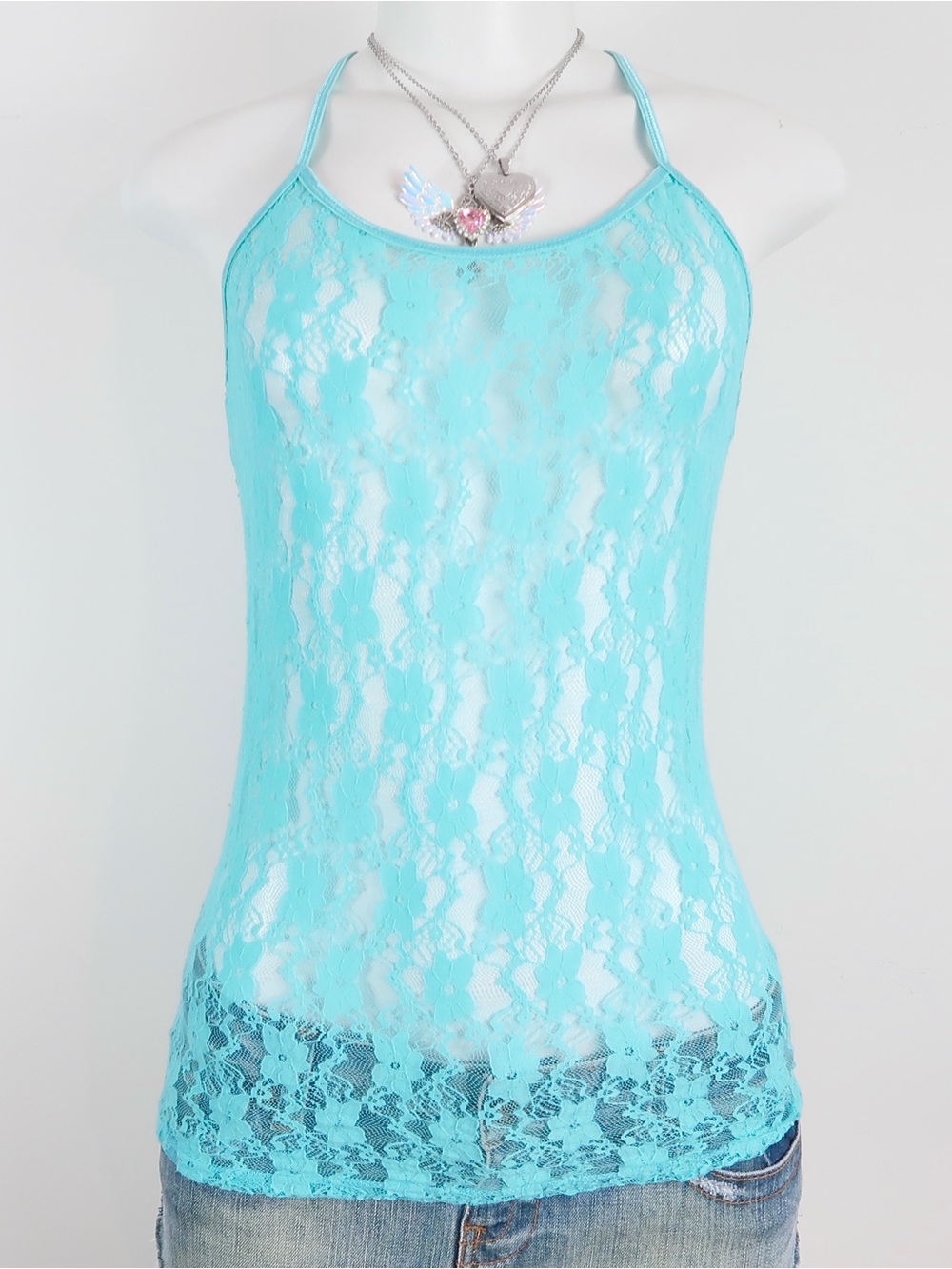 Y2k teal Lace Cami Tank Top - Women Intimates
